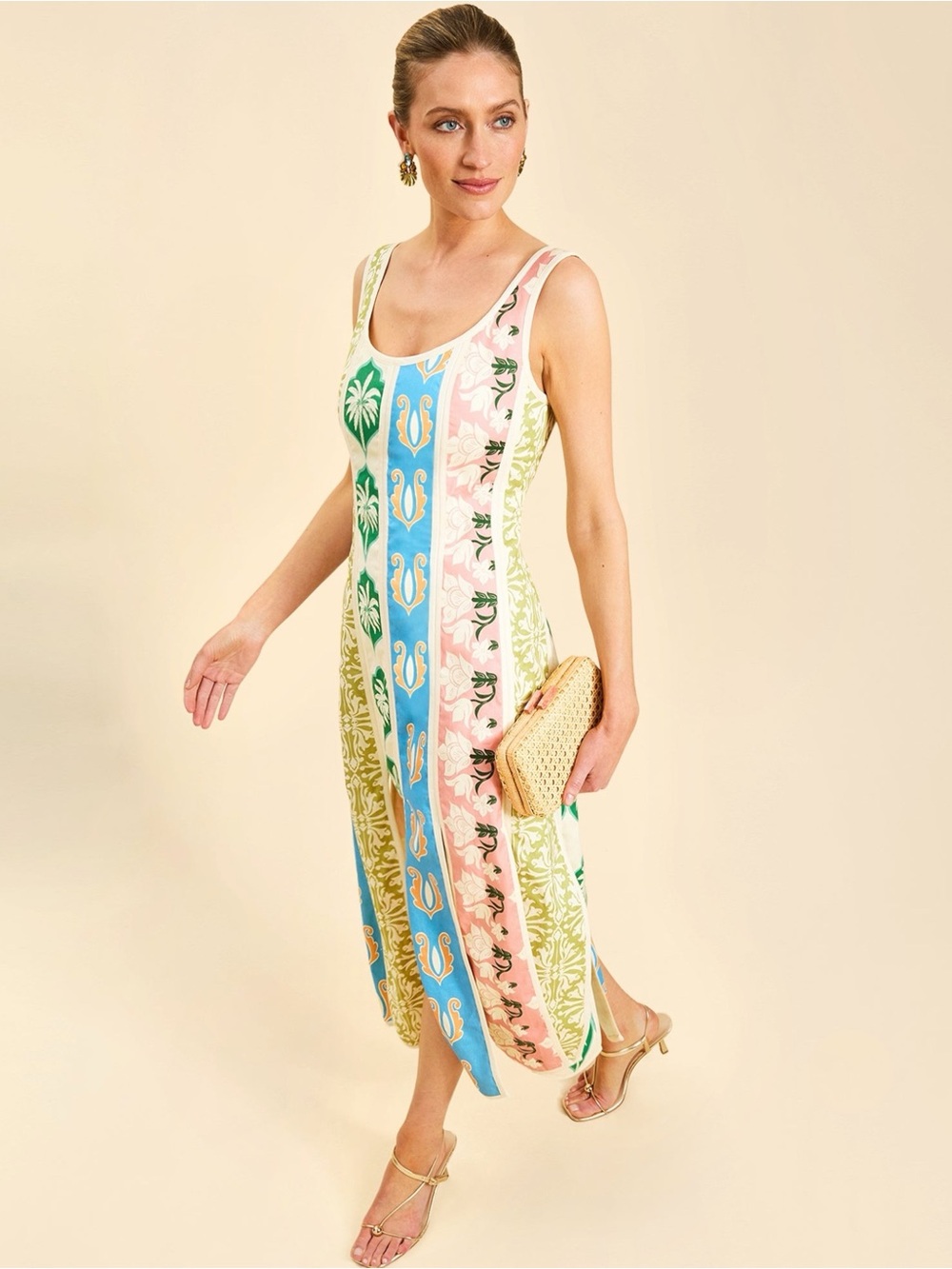 Mestiza New York Women’s Line Monte Carlo Scoop Neck Car Wash Hem Midi Dress NEW - Picture 3 of 11